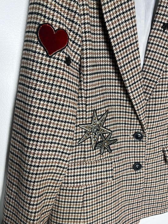 Anthropologie Applique Patches Houndstooth Blazer Sz S - Picture 4 of 11